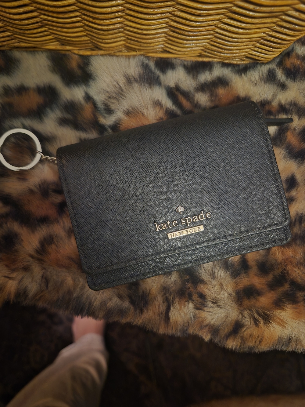 kate spade New York Black Saffiano Leather Wallet Keychain